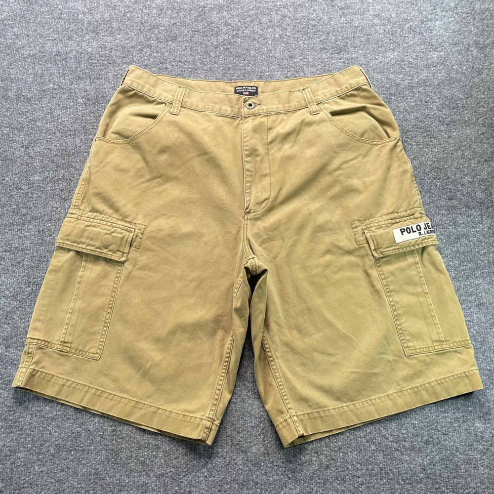 Polo Jeans Co Ralph Lauren Cargo Shorts Mens 36 Khaki Tan Utility Twill